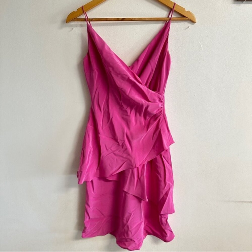 Vintage Pink Magenta Ruffle Cowl Neck Mini Dress